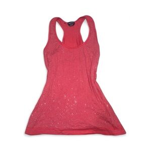 Bebe Size Small Sleeveless Top Tank Women Orange Rhinestone Scoop Neck Stretch